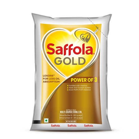 Buy Saffola Gold Oil Power Of 3 Pouch 1 Litre Fresh Online at ZipLance